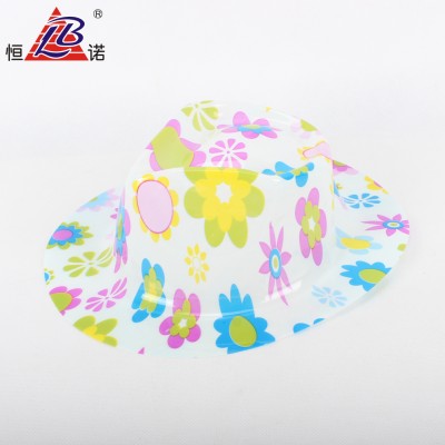 High Quality Fashion Colorful print flowers Plastic Derby Hats for Carnival Party Decoration